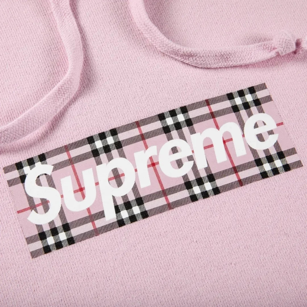 Supreme Burberry Box Logo Hooded Sweatshirt Light Pink