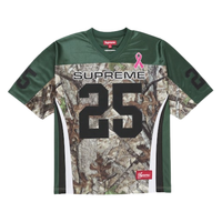 Supreme Breast Cancer Awareness Football Jersey Green, vooraanzicht met groen katoen, camouflageprint en zwart nummer 25