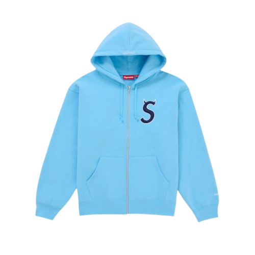 Supreme Devil S Logo Zip Up Hooded Sweatshirt Light Blue