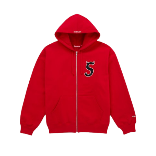 Supreme Devil S Logo Zip Up Hooded Sweatshirt Red