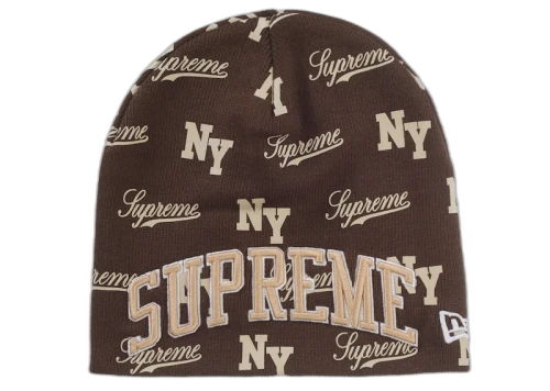 Supreme New Era Monogram Beanie Brown
